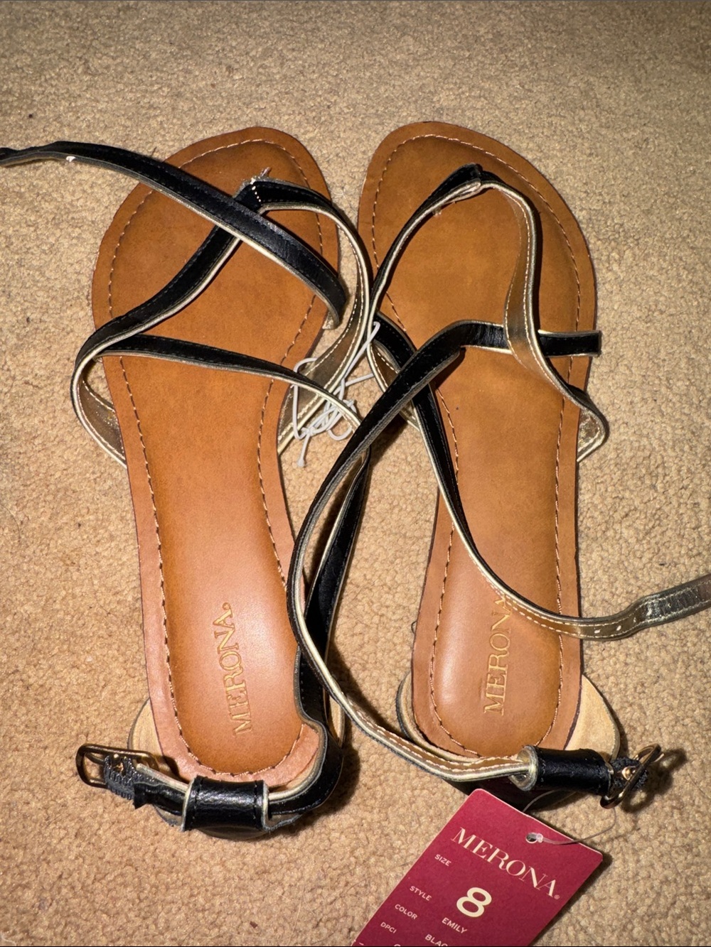 Merona Black and Brown Strappy Flat Sandals